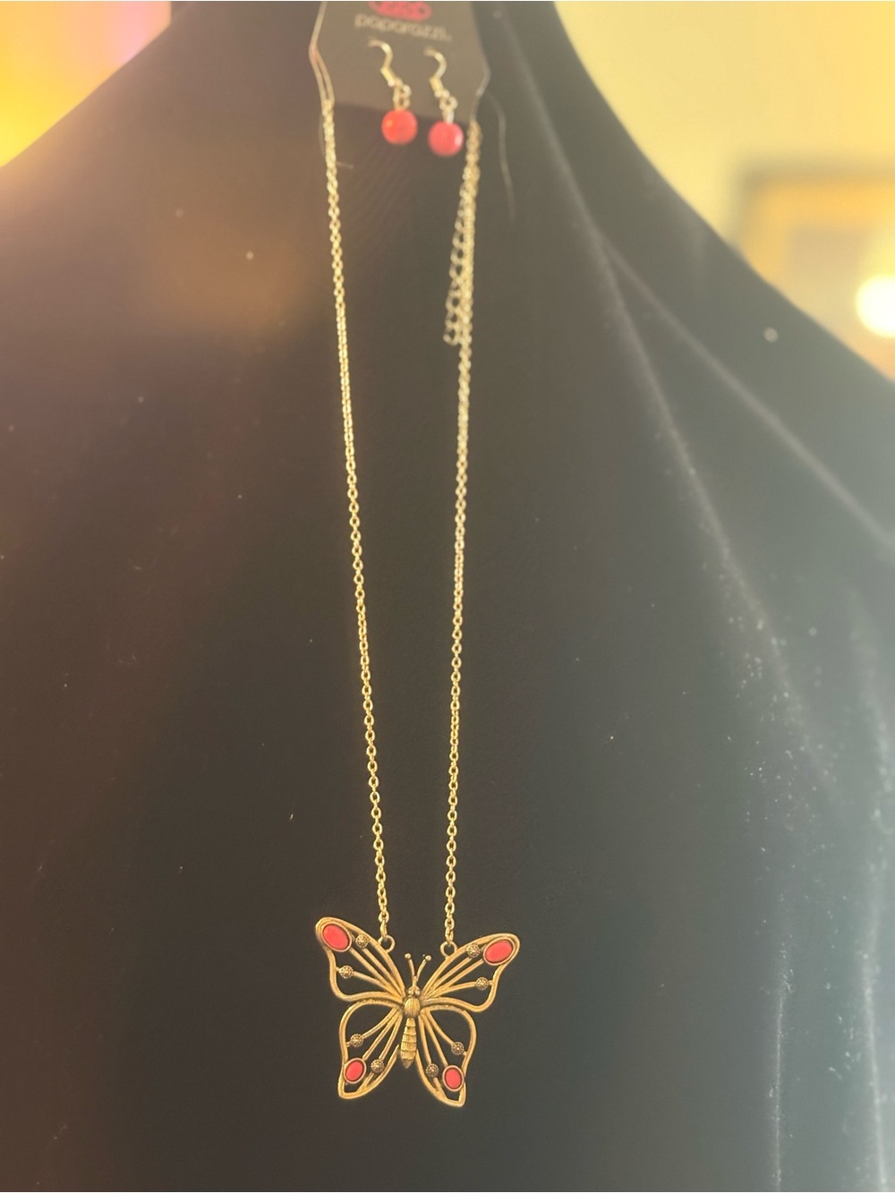 Silver tone Butterfly Necklace and pink Accent Earrings Set
